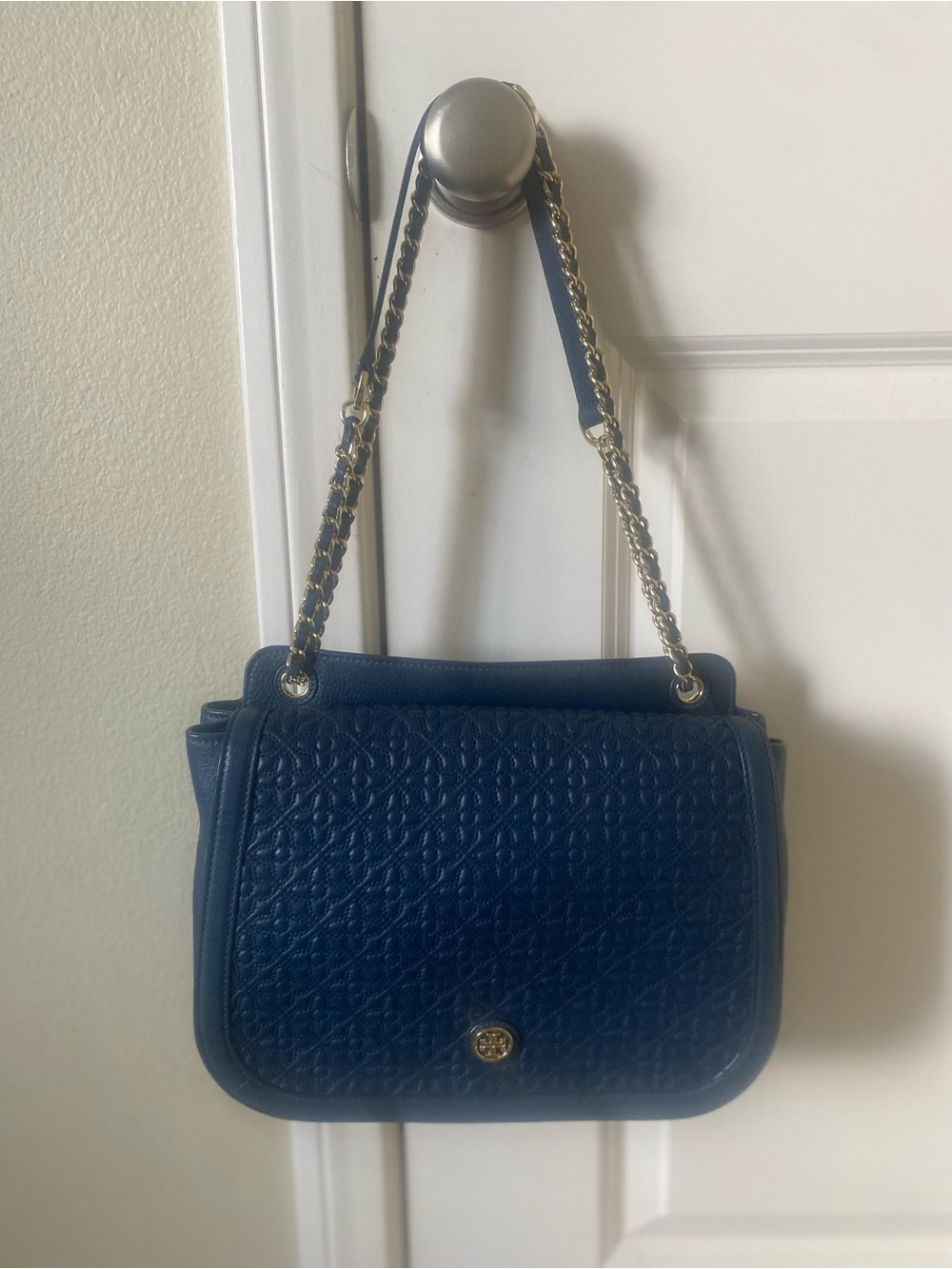 Tory Burch Navy Quilted Leather Chain-Shoulder Bag